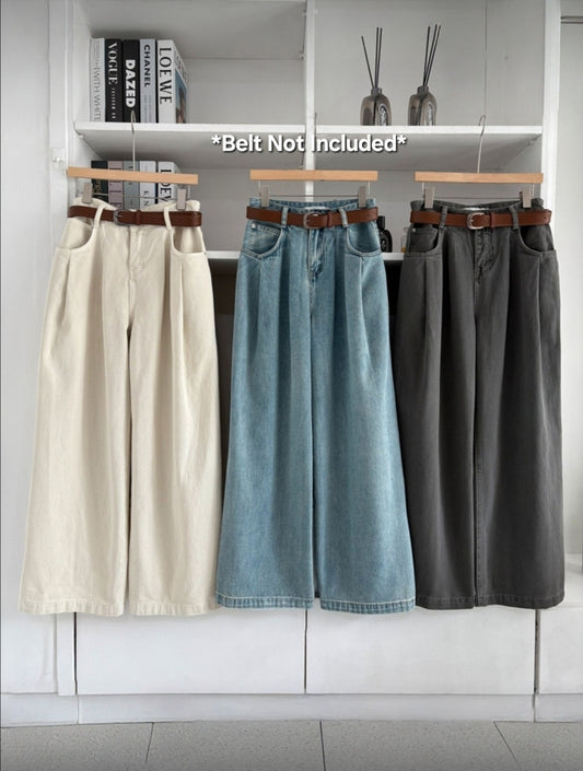 Adriana Denim Wide Pants (*Belt not included)